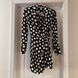 Zara polka dot wrap dress - black/white - size xs